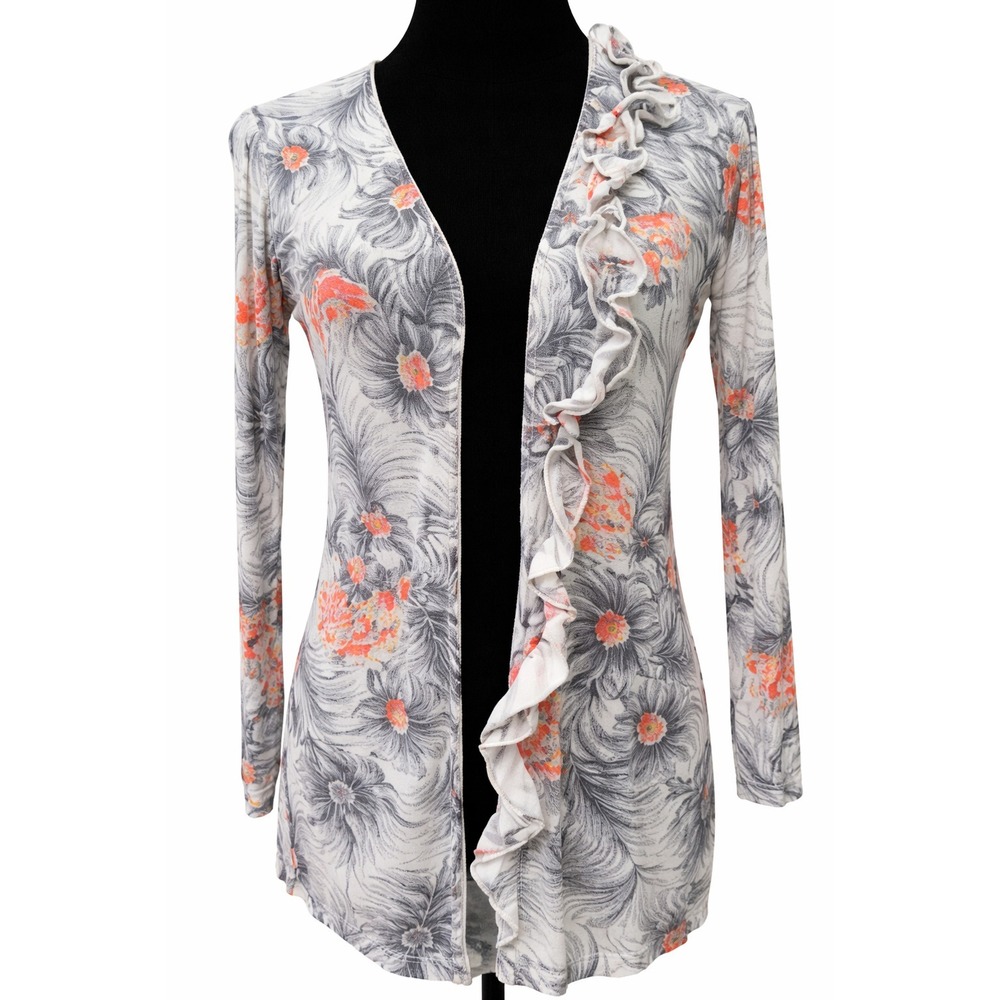 Anthropologie Sparrow Womens Open Front‎ Cardigan Small Ivory Floral Long Sleeve